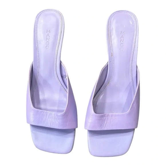 MANGO Womens Lavender Solid Leather Heels Size 8.5 - Picture 7 of 13